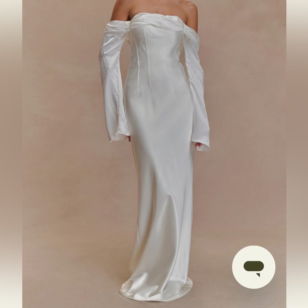 Meshki White Long Sleeve Satin Dress